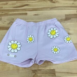 By Sami Ryan Revolve Pink Shorts with Smiley Daisy Print